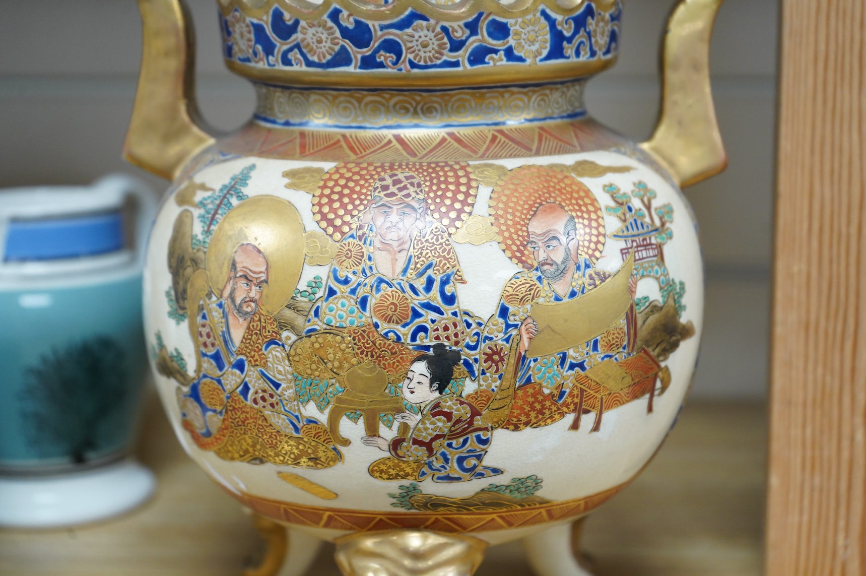 A Japanese Satsuma koro and cover, signed to the base, 31cm high